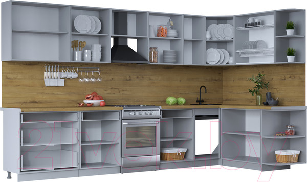 Изображение товара Кухонный гарнитур Интерлиния Тренд 1.7x3.6 правая (индиго/индиго/опал светлый)