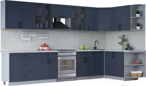 Изображение товара Кухонный гарнитур Интерлиния Тренд 1.7x3.6 правая (индиго/индиго/опал светлый)