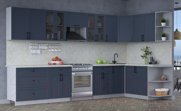 Изображение товара Кухонный гарнитур Интерлиния Тренд 1.7x3.6 правая (индиго/индиго/опал светлый)
