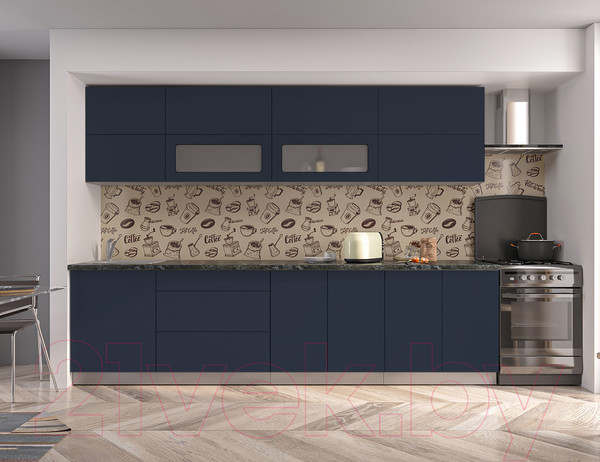 Изображение товара Кухонный гарнитур Интерлиния Мила Матте 3.0 А (индиго/индиго глянец/кастилло темный)