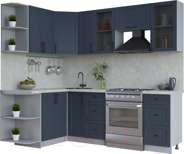 Изображение товара Кухонный гарнитур Интерлиния Тренд 1.5x2.3 левая (индиго/индиго/опал светлый)