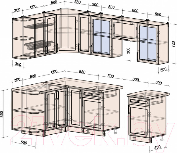 Изображение товара Кухонный гарнитур Интерлиния Тренд 1.5x2.5 левая (индиго/индиго/опал светлый)