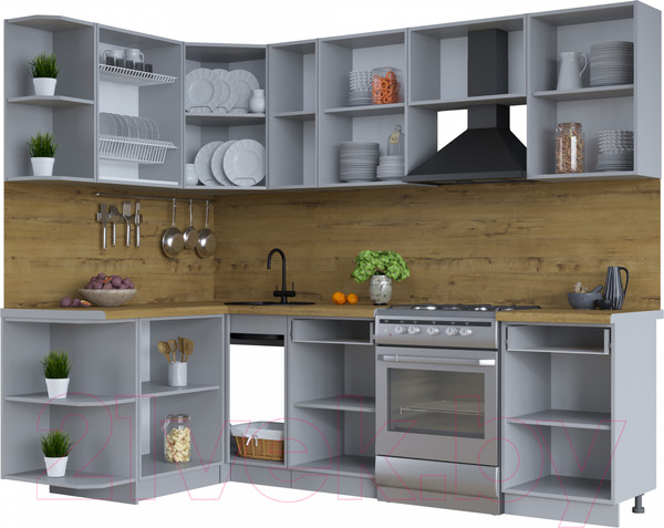 Изображение товара Кухонный гарнитур Интерлиния Тренд 1.5x2.5 левая (индиго/индиго/опал светлый)