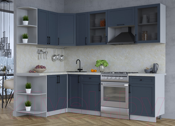 Изображение товара Кухонный гарнитур Интерлиния Тренд 1.5x2.5 левая (индиго/индиго/опал светлый)