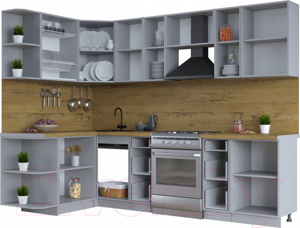 Изображение товара Кухонный гарнитур Интерлиния Тренд 1.5x2.7 левая (индиго/индиго/опал светлый)