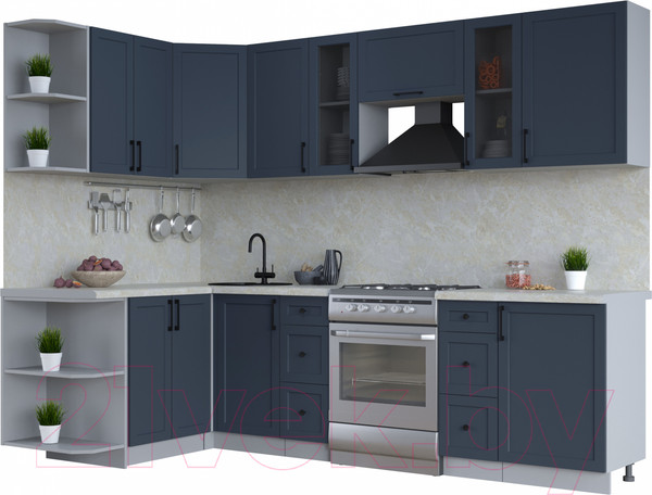 Изображение товара Кухонный гарнитур Интерлиния Тренд 1.5x2.7 левая (индиго/индиго/опал светлый)