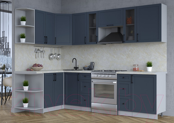 Изображение товара Кухонный гарнитур Интерлиния Тренд 1.5x2.7 левая (индиго/индиго/опал светлый)