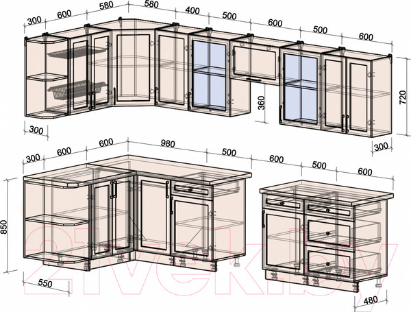 Изображение товара Кухонный гарнитур Интерлиния Тренд 1.5x3.2 левая (индиго/индиго/опал светлый)