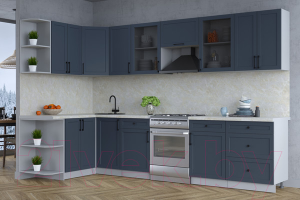 Изображение товара Кухонный гарнитур Интерлиния Тренд 1.5x3.2 левая (индиго/индиго/опал светлый)