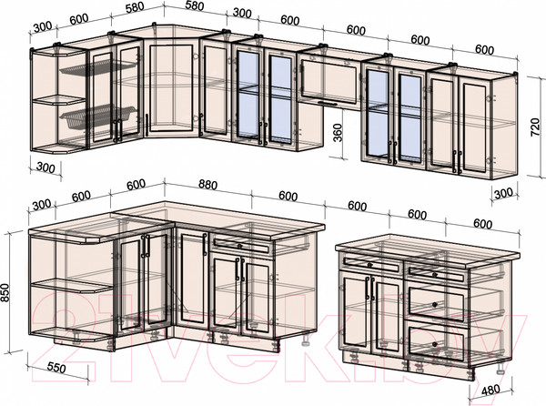 Изображение товара Кухонный гарнитур Интерлиния Тренд 1.5x3.3 левая (индиго/индиго/опал светлый)