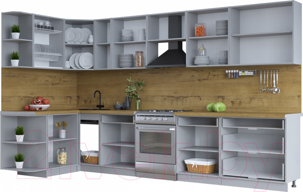 Изображение товара Кухонный гарнитур Интерлиния Тренд 1.5x3.5 левая (индиго/индиго/опал светлый)