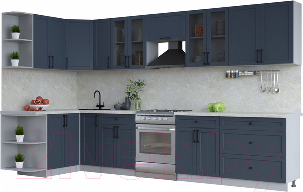 Изображение товара Кухонный гарнитур Интерлиния Тренд 1.5x3.5 левая (индиго/индиго/опал светлый)