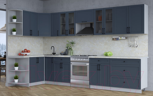 Изображение товара Кухонный гарнитур Интерлиния Тренд 1.5x3.5 левая (индиго/индиго/опал светлый)