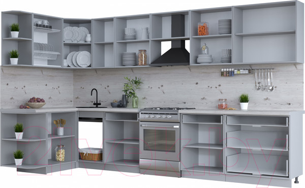 Изображение товара Кухонный гарнитур Интерлиния Тренд 1.5x3.6 левая (индиго/индиго/опал светлый)