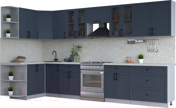 Изображение товара Кухонный гарнитур Интерлиния Тренд 1.5x3.6 левая (индиго/индиго/опал светлый)