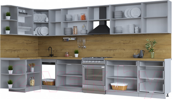 Изображение товара Кухонный гарнитур Интерлиния Тренд 1.5x3.8 левая (индиго/индиго/опал светлый)