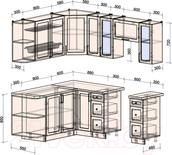 Изображение товара Кухонный гарнитур Интерлиния Тренд 1.7x2.1 левая (индиго/индиго/опал светлый)