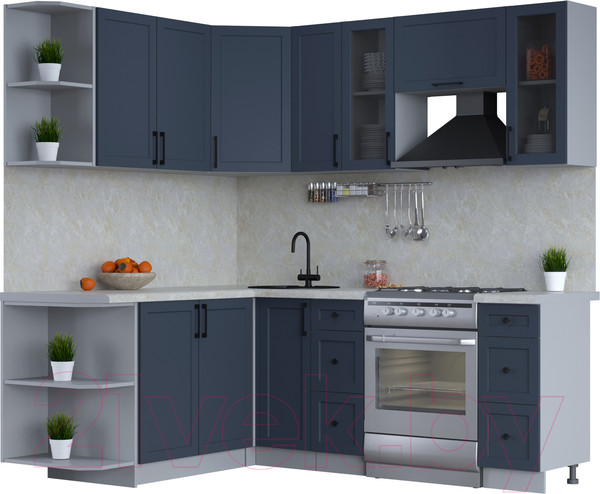 Изображение товара Кухонный гарнитур Интерлиния Тренд 1.7x2.1 левая (индиго/индиго/опал светлый)