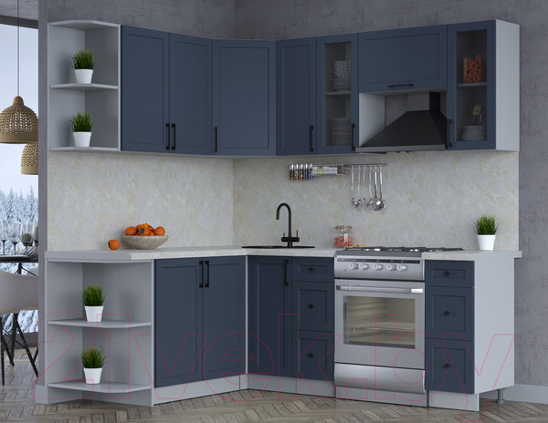 Изображение товара Кухонный гарнитур Интерлиния Тренд 1.7x2.1 левая (индиго/индиго/опал светлый)