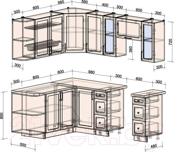 Изображение товара Кухонный гарнитур Интерлиния Тренд 1.7x2.2 левая (индиго/индиго/опал светлый)
