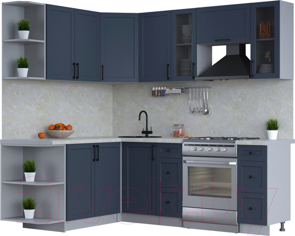 Изображение товара Кухонный гарнитур Интерлиния Тренд 1.7x2.2 левая (индиго/индиго/опал светлый)