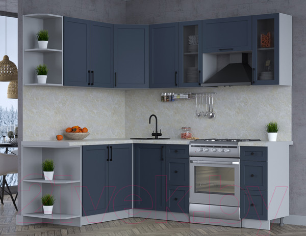 Изображение товара Кухонный гарнитур Интерлиния Тренд 1.7x2.2 левая (индиго/индиго/опал светлый)