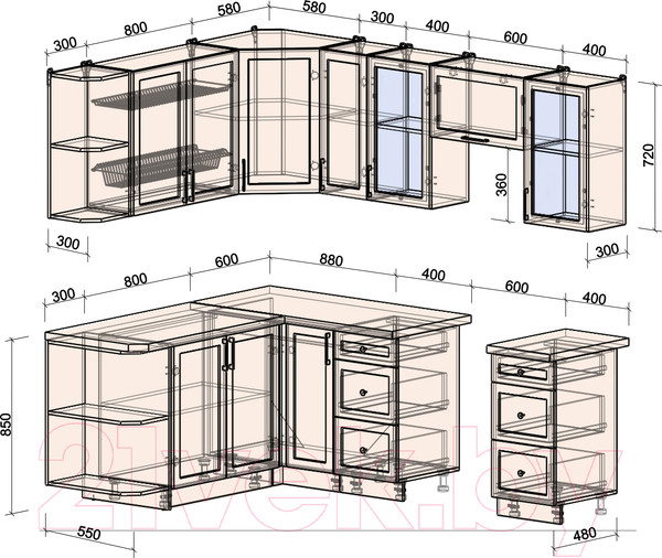 Изображение товара Кухонный гарнитур Интерлиния Тренд 1.7x2.3 левая (индиго/индиго/опал светлый)