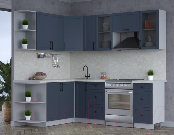 Изображение товара Кухонный гарнитур Интерлиния Тренд 1.7x2.3 левая (индиго/индиго/опал светлый)