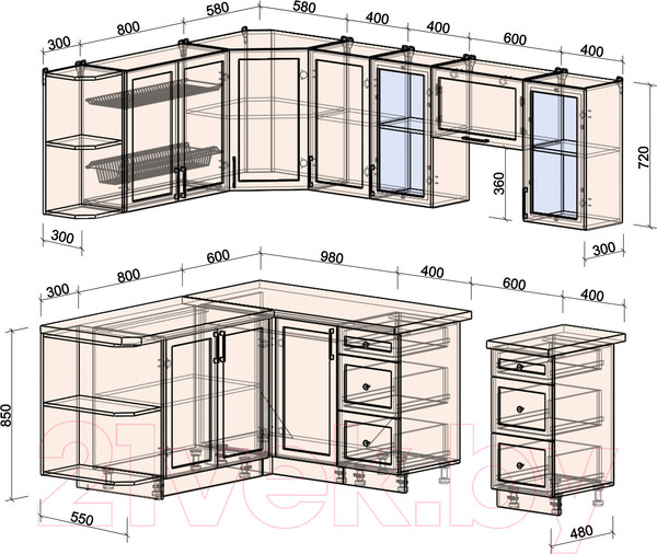 Изображение товара Кухонный гарнитур Интерлиния Тренд 1.7x2.4 левая (индиго/индиго/опал светлый)