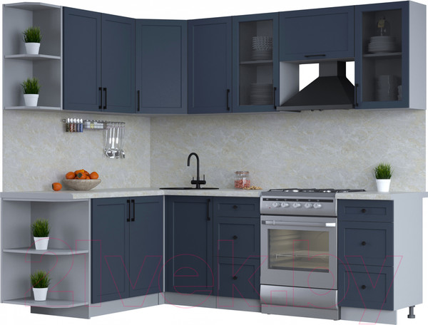 Изображение товара Кухонный гарнитур Интерлиния Тренд 1.7x2.4 левая (индиго/индиго/опал светлый)