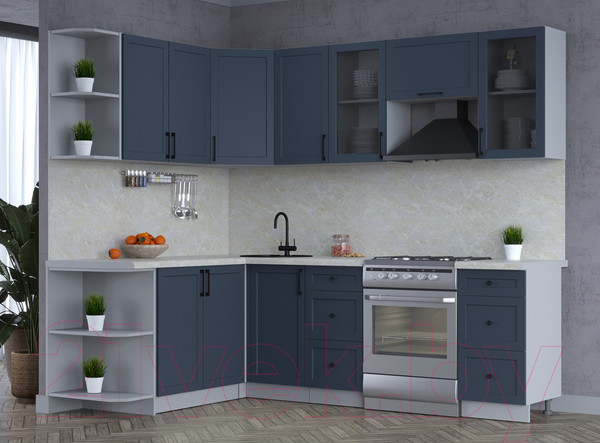 Изображение товара Кухонный гарнитур Интерлиния Тренд 1.7x2.4 левая (индиго/индиго/опал светлый)
