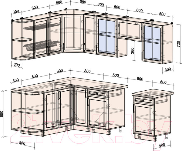 Изображение товара Кухонный гарнитур Интерлиния Тренд 1.7x2.5 левая (индиго/индиго/опал светлый)