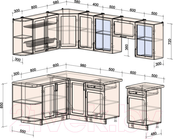 Изображение товара Кухонный гарнитур Интерлиния Тренд 1.7x2.6 левая (индиго/индиго/опал светлый)