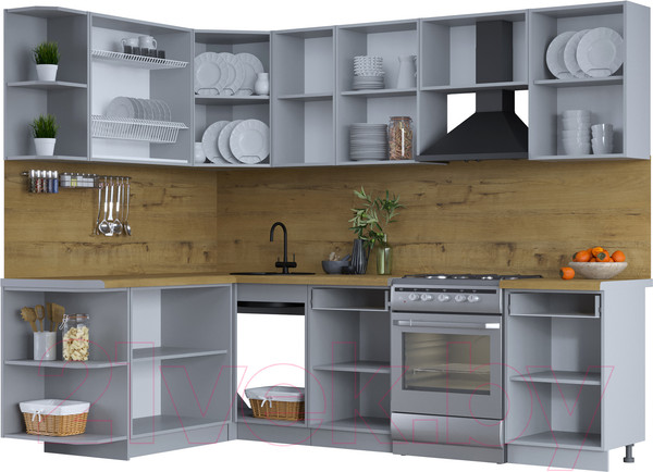 Изображение товара Кухонный гарнитур Интерлиния Тренд 1.7x2.6 левая (индиго/индиго/опал светлый)