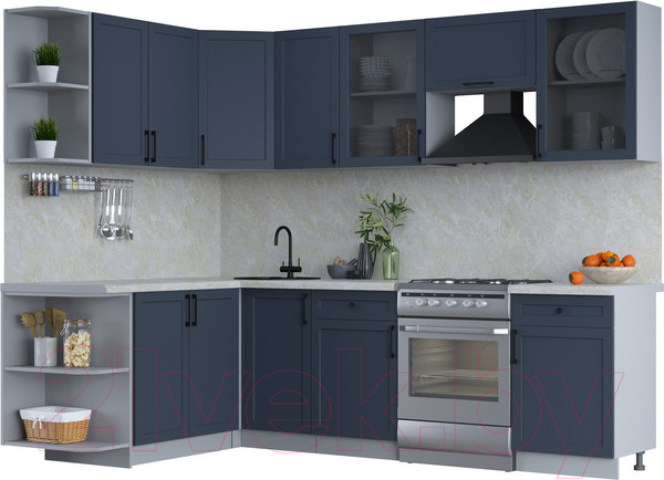 Изображение товара Кухонный гарнитур Интерлиния Тренд 1.7x2.6 левая (индиго/индиго/опал светлый)