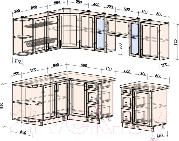 Изображение товара Кухонный гарнитур Интерлиния Тренд 1.7x2.7 левая (индиго/индиго/опал светлый)