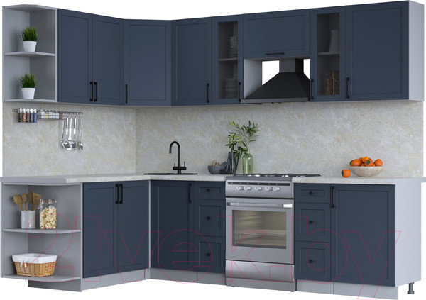 Изображение товара Кухонный гарнитур Интерлиния Тренд 1.7x2.7 левая (индиго/индиго/опал светлый)