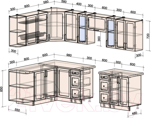 Изображение товара Кухонный гарнитур Интерлиния Тренд 1.7x2.8 левая (индиго/индиго/опал светлый)