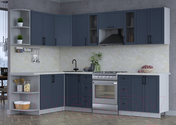Изображение товара Кухонный гарнитур Интерлиния Тренд 1.7x2.8 левая (индиго/индиго/опал светлый)