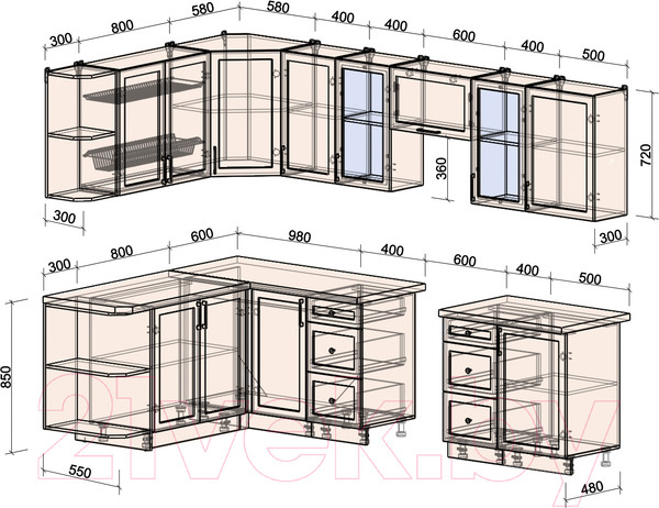 Изображение товара Кухонный гарнитур Интерлиния Тренд 1.7x2.9 левая (индиго/индиго/опал светлый)