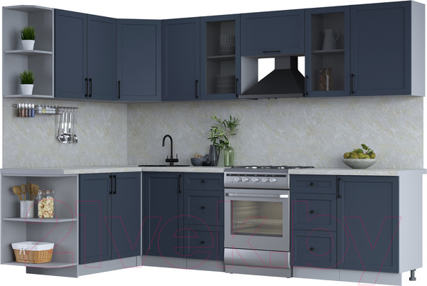 Изображение товара Кухонный гарнитур Интерлиния Тренд 1.7x2.9 левая (индиго/индиго/опал светлый)