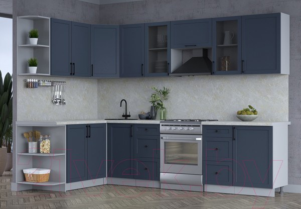 Изображение товара Кухонный гарнитур Интерлиния Тренд 1.7x2.9 левая (индиго/индиго/опал светлый)