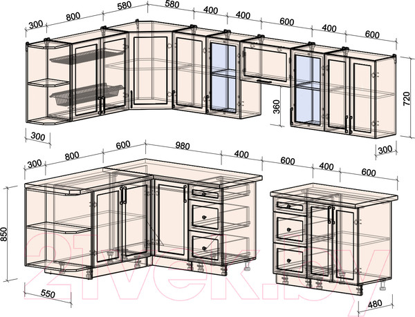 Изображение товара Кухонный гарнитур Интерлиния Тренд 1.7x3.0 левая (индиго/индиго/опал светлый)
