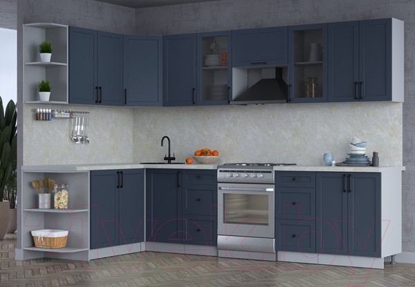 Изображение товара Кухонный гарнитур Интерлиния Тренд 1.7x3.0 левая (индиго/индиго/опал светлый)