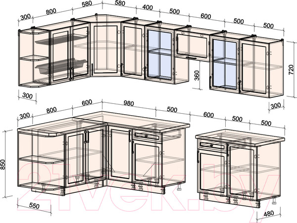 Изображение товара Кухонный гарнитур Интерлиния Тренд 1.7x3.1 левая (индиго/индиго/опал светлый)