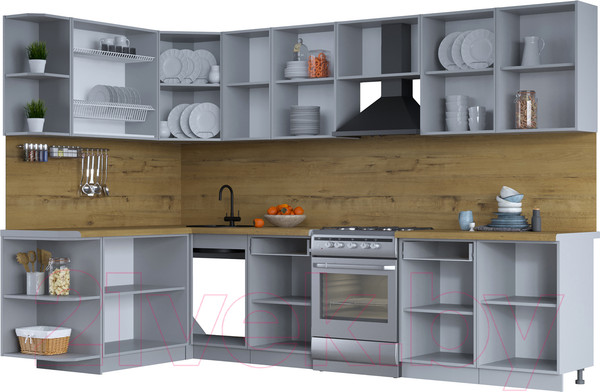 Изображение товара Кухонный гарнитур Интерлиния Тренд 1.7x3.1 левая (индиго/индиго/опал светлый)