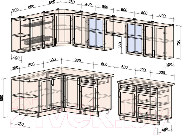 Изображение товара Кухонный гарнитур Интерлиния Тренд 1.7x3.2 левая (индиго/индиго/опал светлый)