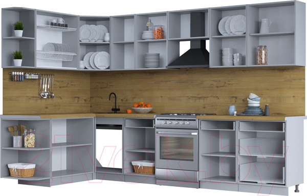 Изображение товара Кухонный гарнитур Интерлиния Тренд 1.7x3.2 левая (индиго/индиго/опал светлый)