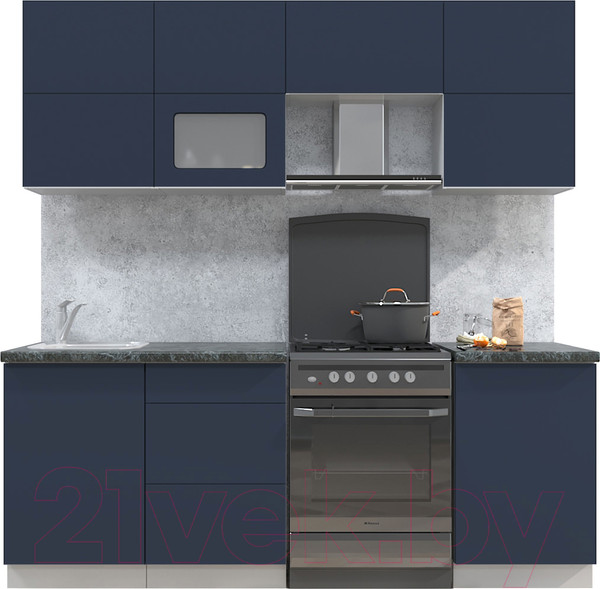 Изображение товара Кухонный гарнитур Интерлиния Мила Матте 2.1 Б (индиго/индиго глянец/кастилло темный)