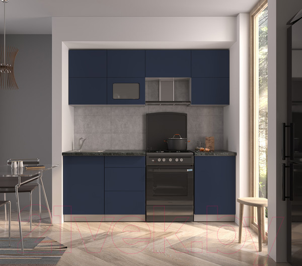 Изображение товара Кухонный гарнитур Интерлиния Мила Матте 2.1 Б (индиго/индиго глянец/кастилло темный)
